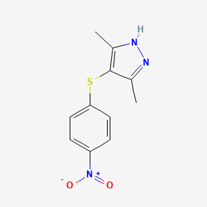 molecular formula C11H11N3O2S B2722605 3,5-dimethyl-4-(4-nitrophenyl)sulfanyl-1H-pyrazole CAS No. 303792-18-9