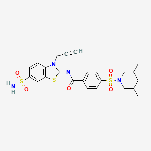 4-(3,5-dimethylpiperidin-1-yl)sulfonyl-N-(3-prop-2-ynyl-6-sulfamoyl-1,3-benzothiazol-2-ylidene)benzamide