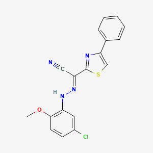 molecular formula C18H13ClN4OS B2722625 (2E)-N-(5-chloro-2-methoxyanilino)-4-phenyl-1,3-thiazole-2-carboximidoyl cyanide CAS No. 477287-62-0