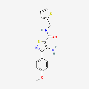 molecular formula C16H15N3O2S2 B2722635 4-amino-3-(4-methoxyphenyl)-N-(thiophen-2-ylmethyl)isothiazole-5-carboxamide CAS No. 1286727-59-0