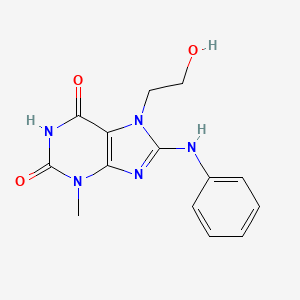 molecular formula C14H15N5O3 B2722640 8-苯胺基-7-(2-羟乙基)-3-甲基嘌呤-2,6-二酮 CAS No. 115294-88-7