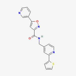 molecular formula C19H14N4O2S B2722647 5-(吡啶-3-基)-N-((2-(噻吩-2-基)吡啶-4-基)甲基)异噁唑-3-甲酸酰胺 CAS No. 2034339-46-1