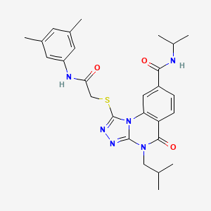 molecular formula C27H32N6O3S B2722649 1-({2-[(3,5-dimethylphenyl)amino]-2-oxoethyl}thio)-4-isobutyl-N-isopropyl-5-oxo-4,5-dihydro[1,2,4]triazolo[4,3-a]quinazoline-8-carboxamide CAS No. 1111221-76-1