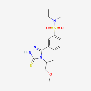 molecular formula C16H24N4O3S2 B2722668 N,N-二乙基-3-[4-(1-甲氧基丙酮-2-基)-5-硫醇基-4H-1,2,4-三唑-3-基]苯基-1-磺酰胺 CAS No. 748776-69-4