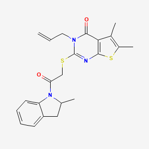 molecular formula C22H23N3O2S2 B2722679 3-烯丙基-5,6-二甲基-2-((2-(2-甲基吲哚-1-基)-2-氧代乙基)硫基)噻吩[2,3-d]嘧啶-4(3H)-酮 CAS No. 726161-26-8