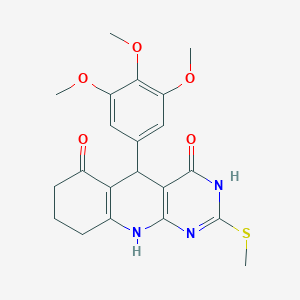 molecular formula C21H23N3O5S B2722680 2-(methylthio)-5-(3,4,5-trimethoxyphenyl)-7,8,9,10-tetrahydropyrimido[4,5-b]quinoline-4,6(3H,5H)-dione CAS No. 537042-86-7