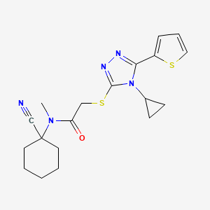 molecular formula C19H23N5OS2 B2722689 N-(1-cyanocyclohexyl)-2-[(4-cyclopropyl-5-thiophen-2-yl-1,2,4-triazol-3-yl)sulfanyl]-N-methylacetamide CAS No. 876394-36-4