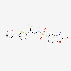 molecular formula C18H16N2O6S2 B2722695 N-{2-[5-(furan-2-yl)thiophen-2-yl]-2-hydroxyethyl}-3-methyl-2-oxo-2,3-dihydro-1,3-benzoxazole-5-sulfonamide CAS No. 2320928-65-0