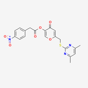 molecular formula C20H17N3O6S B2722708 6-(((4,6-dimethylpyrimidin-2-yl)thio)methyl)-4-oxo-4H-pyran-3-yl 2-(4-nitrophenyl)acetate CAS No. 877637-47-3