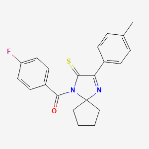 molecular formula C21H19FN2OS B2722740 1-(4-Fluorobenzoyl)-3-(4-methylphenyl)-1,4-diazaspiro[4.4]non-3-ene-2-thione CAS No. 899909-74-1