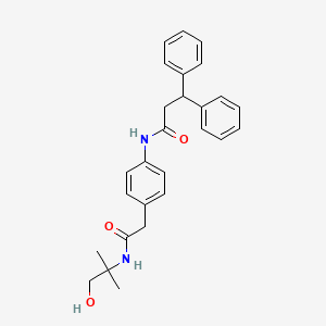 molecular formula C27H30N2O3 B2722749 N-(4-(2-((1-hydroxy-2-methylpropan-2-yl)amino)-2-oxoethyl)phenyl)-3,3-diphenylpropanamide CAS No. 1234973-15-9