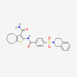 molecular formula C26H27N3O4S2 B2722784 2-(4-((3,4-二氢异喹啉-2(1H)-基)磺酰)苯胺基)-5,6,7,8-四氢-4H-环庚[b]噻吩-3-甲酰胺 CAS No. 397279-61-7