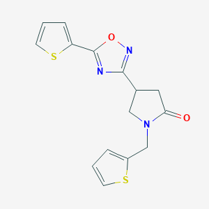 molecular formula C15H13N3O2S2 B2722795 1-(Thiophen-2-ylmethyl)-4-[5-(thiophen-2-yl)-1,2,4-oxadiazol-3-yl]pyrrolidin-2-one CAS No. 1170192-68-3