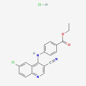 molecular formula C19H15Cl2N3O2 B2722808 Ethyl 4-((6-chloro-3-cyanoquinolin-4-yl)amino)benzoate hydrochloride CAS No. 1323703-47-4