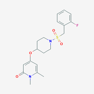 molecular formula C19H23FN2O4S B2722818 4-((1-((2-fluorobenzyl)sulfonyl)piperidin-4-yl)oxy)-1,6-dimethylpyridin-2(1H)-one CAS No. 2034383-00-9
