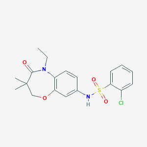 molecular formula C19H21ClN2O4S B2722819 2-氯-N-(5-乙基-3,3-二甲基-4-氧代-2,3,4,5-四氢苯并[b][1,4]噁唑-8-基)苯磺胺 CAS No. 922041-61-0