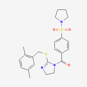 molecular formula C23H27N3O3S2 B2722824 (2-((2,5-dimethylbenzyl)thio)-4,5-dihydro-1H-imidazol-1-yl)(4-(pyrrolidin-1-ylsulfonyl)phenyl)methanone CAS No. 851804-68-7