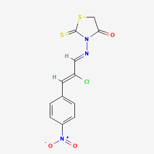 molecular formula C12H8ClN3O3S2 B2722831 3-{[2-Chloro-3-(4-nitrophenyl)-2-propenylidene]amino}-2-thioxo-1,3-thiazolan-4-one CAS No. 882750-06-3