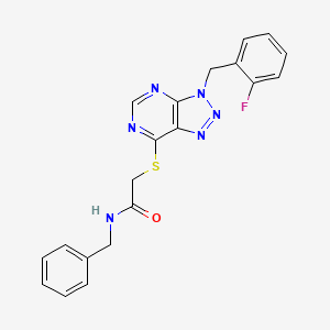 molecular formula C20H17FN6OS B2722838 N-苄基-2-[3-[(2-氟苯基)甲基]三唑并[4,5-d]嘧啶-7-基]硫代乙酰胺 CAS No. 863458-83-7