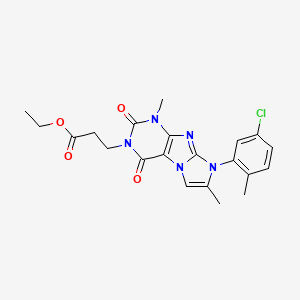 molecular formula C21H22ClN5O4 B2722853 乙酸3-(8-(5-氯-2-甲基苯基)-1,7-二甲基-2,4-二氧杂咪唑[2,1-f]嘧啶-3(2H,4H,8H)-基)丙酸乙酯 CAS No. 887467-81-4