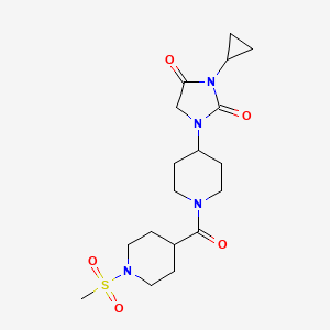 molecular formula C18H28N4O5S B2722855 3-Cyclopropyl-1-[1-(1-methanesulfonylpiperidine-4-carbonyl)piperidin-4-yl]imidazolidine-2,4-dione CAS No. 2097867-07-5