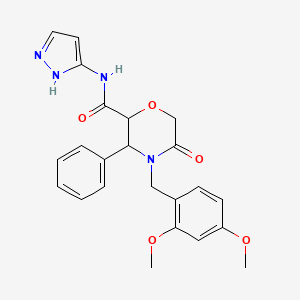 molecular formula C23H24N4O5 B2722862 4-(2,4-二甲氧基苯甲基)-5-氧代-3-苯基-N-(1H-吡唑-3-基)吗啉-2-羧酰胺 CAS No. 2309629-62-5