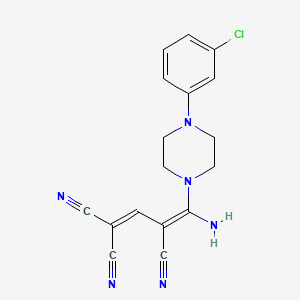molecular formula C17H15ClN6 B2722886 (3E)-3-{amino[4-(3-chlorophenyl)piperazin-1-yl]methylidene}prop-1-ene-1,1,3-tricarbonitrile CAS No. 338794-96-0