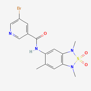 molecular formula C15H15BrN4O3S B2722914 5-bromo-N-(1,3,6-trimethyl-2,2-dioxido-1,3-dihydrobenzo[c][1,2,5]thiadiazol-5-yl)nicotinamide CAS No. 2034338-53-7