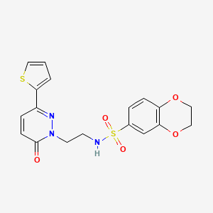 molecular formula C18H17N3O5S2 B2722932 N-(2-(6-oxo-3-(thiophen-2-yl)pyridazin-1(6H)-yl)ethyl)-2,3-dihydrobenzo[b][1,4]dioxine-6-sulfonamide CAS No. 946341-39-5