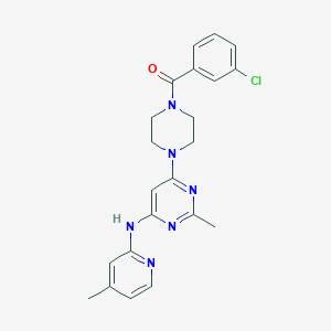 molecular formula C22H23ClN6O B2722942 (3-Chlorophenyl)(4-(2-methyl-6-((4-methylpyridin-2-yl)amino)pyrimidin-4-yl)piperazin-1-yl)methanone CAS No. 1428380-34-0