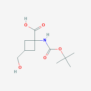 molecular formula C11H19NO5 B2722947 1-{[(tert-Butoxy)carbonyl]amino}-3-(hydroxymethyl)cyclobutane-1-carboxylic acid CAS No. 1557194-38-3