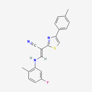 molecular formula C20H16FN3S B2722957 (2E)-3-[(5-fluoro-2-methylphenyl)amino]-2-[4-(4-methylphenyl)-1,3-thiazol-2-yl]prop-2-enenitrile CAS No. 477297-95-3