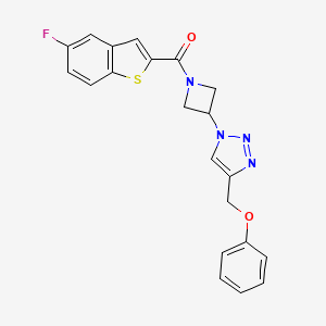 molecular formula C21H17FN4O2S B2722975 (5-fluorobenzo[b]thiophen-2-yl)(3-(4-(phenoxymethyl)-1H-1,2,3-triazol-1-yl)azetidin-1-yl)methanone CAS No. 2034402-25-8