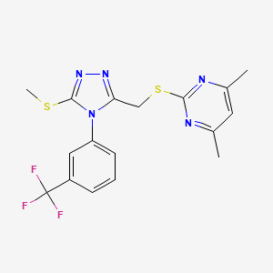 4,6-Dimethyl-2-[[5-methylsulfanyl-4-[3-(trifluoromethyl)phenyl]-1,2,4-triazol-3-yl]methylsulfanyl]pyrimidine