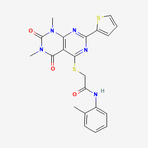 2-((6,8-dimethyl-5,7-dioxo-2-(thiophen-2-yl)-5,6,7,8-tetrahydropyrimido[4,5-d]pyrimidin-4-yl)thio)-N-(o-tolyl)acetamide