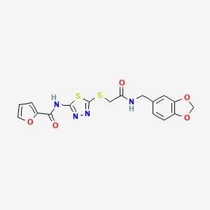 N-(5-((2-((benzo[d][1,3]dioxol-5-ylmethyl)amino)-2-oxoethyl)thio)-1,3,4-thiadiazol-2-yl)furan-2-carboxamide