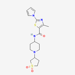 molecular formula C18H24N4O3S2 B2723039 N-(1-(1,1-dioxidotetrahydrothiophen-3-yl)piperidin-4-yl)-4-methyl-2-(1H-pyrrol-1-yl)thiazole-5-carboxamide CAS No. 2034232-57-8