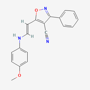 molecular formula C19H15N3O2 B2723062 5-[2-(4-Methoxyanilino)vinyl]-3-phenyl-4-isoxazolecarbonitrile CAS No. 303995-74-6