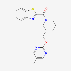 molecular formula C19H20N4O2S B2723070 1,3-Benzothiazol-2-yl-[3-[(5-methylpyrimidin-2-yl)oxymethyl]piperidin-1-yl]methanone CAS No. 2379977-70-3