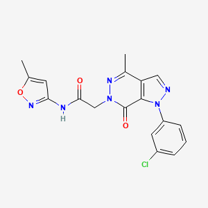 molecular formula C18H15ClN6O3 B2723072 2-(1-(3-chlorophenyl)-4-methyl-7-oxo-1H-pyrazolo[3,4-d]pyridazin-6(7H)-yl)-N-(5-methylisoxazol-3-yl)acetamide CAS No. 942008-83-5