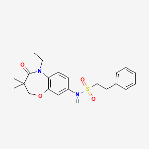 molecular formula C21H26N2O4S B2723080 N-(5-ethyl-3,3-dimethyl-4-oxo-2,3,4,5-tetrahydrobenzo[b][1,4]oxazepin-8-yl)-2-phenylethanesulfonamide CAS No. 922094-18-6