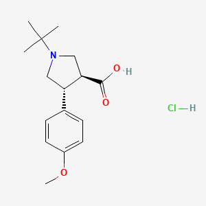 molecular formula C16H24ClNO3 B2723107 (3S,4R)-1-叔丁基-4-(4-甲氧苯基)吡咯烷-3-羧酸；盐酸盐 CAS No. 2309431-57-8