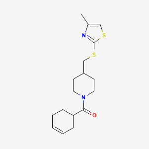 molecular formula C17H24N2OS2 B2723117 Cyclohex-3-en-1-yl(4-(((4-methylthiazol-2-yl)thio)methyl)piperidin-1-yl)methanone CAS No. 1421499-88-8
