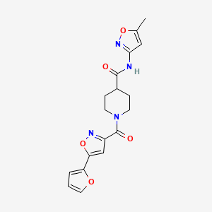 molecular formula C18H18N4O5 B2723130 1-(5-(呋喃-2-基)异噁唑-3-羧酰)-N-(5-甲基异噁唑-3-基)哌嗪-4-羧酰胺 CAS No. 1226435-74-0