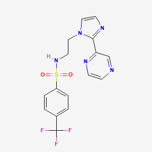 molecular formula C16H14F3N5O2S B2723140 N-(2-(2-(pyrazin-2-yl)-1H-imidazol-1-yl)ethyl)-4-(trifluoromethyl)benzenesulfonamide CAS No. 2034501-46-5