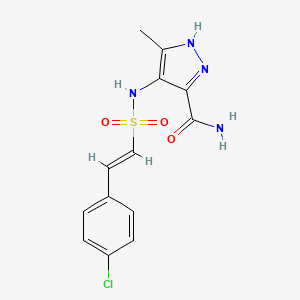 molecular formula C13H13ClN4O3S B2723170 4-[(E)-2-(4-氯苯基)乙烯基]磺酰氨基-5-甲基-1H-咪唑-3-甲酰胺 CAS No. 1335232-52-4