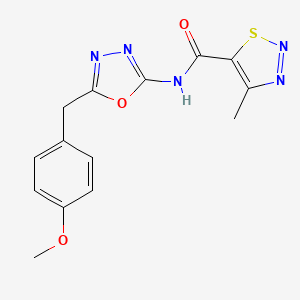 molecular formula C14H13N5O3S B2723173 N-(5-(4-methoxybenzyl)-1,3,4-oxadiazol-2-yl)-4-methyl-1,2,3-thiadiazole-5-carboxamide CAS No. 1208525-13-6
