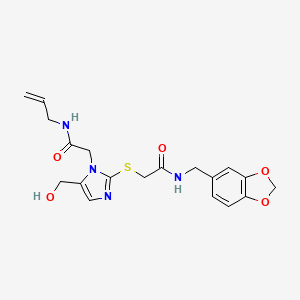 molecular formula C19H22N4O5S B2723183 N-allyl-2-(2-((2-((benzo[d][1,3]dioxol-5-ylmethyl)amino)-2-oxoethyl)thio)-5-(hydroxymethyl)-1H-imidazol-1-yl)acetamide CAS No. 921868-18-0