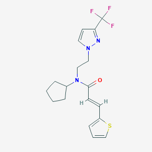 molecular formula C18H20F3N3OS B2723193 (E)-N-cyclopentyl-3-(thiophen-2-yl)-N-(2-(3-(trifluoromethyl)-1H-pyrazol-1-yl)ethyl)acrylamide CAS No. 2034891-69-3