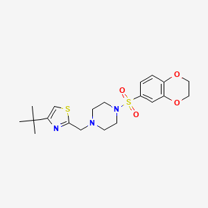 molecular formula C20H27N3O4S2 B2723205 4-(Tert-butyl)-2-((4-((2,3-dihydrobenzo[b][1,4]dioxin-6-yl)sulfonyl)piperazin-1-yl)methyl)thiazole CAS No. 1105236-45-0